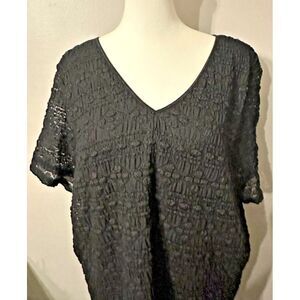 Worthington Women Stretch Short Sleeve‎ Top Size 2X V Neck Sheer Sleeve Textured